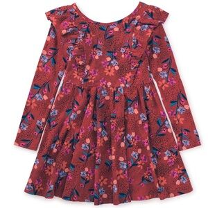 Tea Collection Ruffle Shoulder Ballet Dress Red Vintage French Flowers Size 7